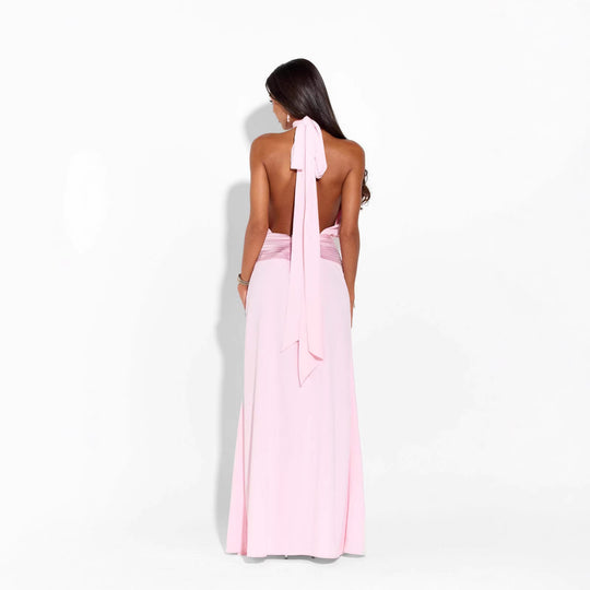 Damen Elegantes Maxikleid mit hochgeschlossenem Design und fließendem Fall R&B