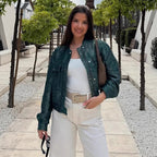 Damen modische Utility-Jacke mit Taschen und Druckknöpfen R&B