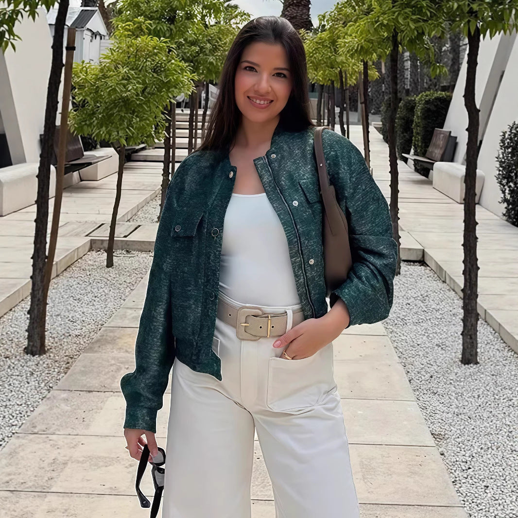 Damen modische Utility-Jacke mit Taschen und Druckknöpfen R&B