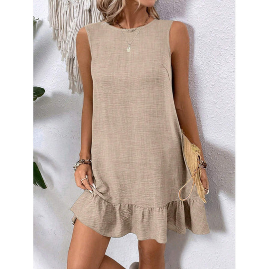 Damen Sommerkleid mit Rüschensaum und ärmellosem Design R&B