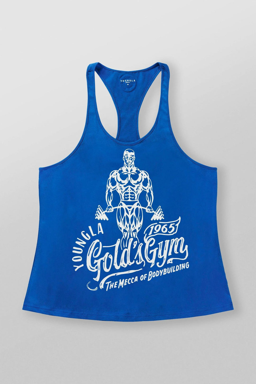 Herren nan athletisches Stringer Tanktop rückenfreier Schnitt mit Kontrastpaspel und Kraftsportmotiv R&B