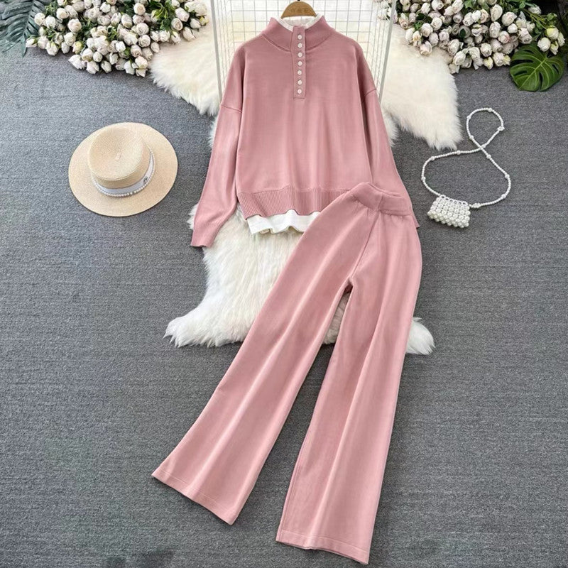 Damen Loungewear-Set mit hoher Rippstruktur und Knopfdetaillierung R&B