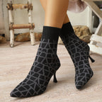 Damen Stiefelimitierte Sockenschuhe mit elegantem Absatz R&B