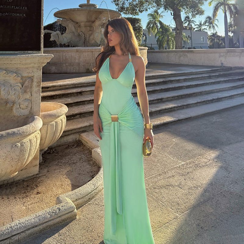 Damen Maxikleid mit raffiniertem Wickeldesign und verführerischem V-Ausschnitt R&B