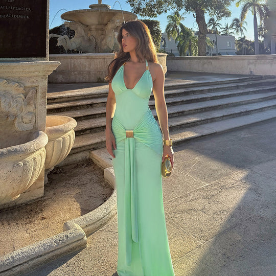 Damen Maxikleid mit raffiniertem Wickeldesign und verführerischem V-Ausschnitt R&B