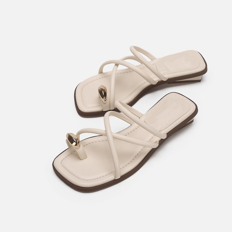Damen Elegante Zehensteg-Sandalen mit geschmeidigem Riemendesign und luxuriösem Akzent R&B