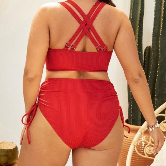 Damen Hochgeschnittener Bikini mit verstellbaren Kordeln