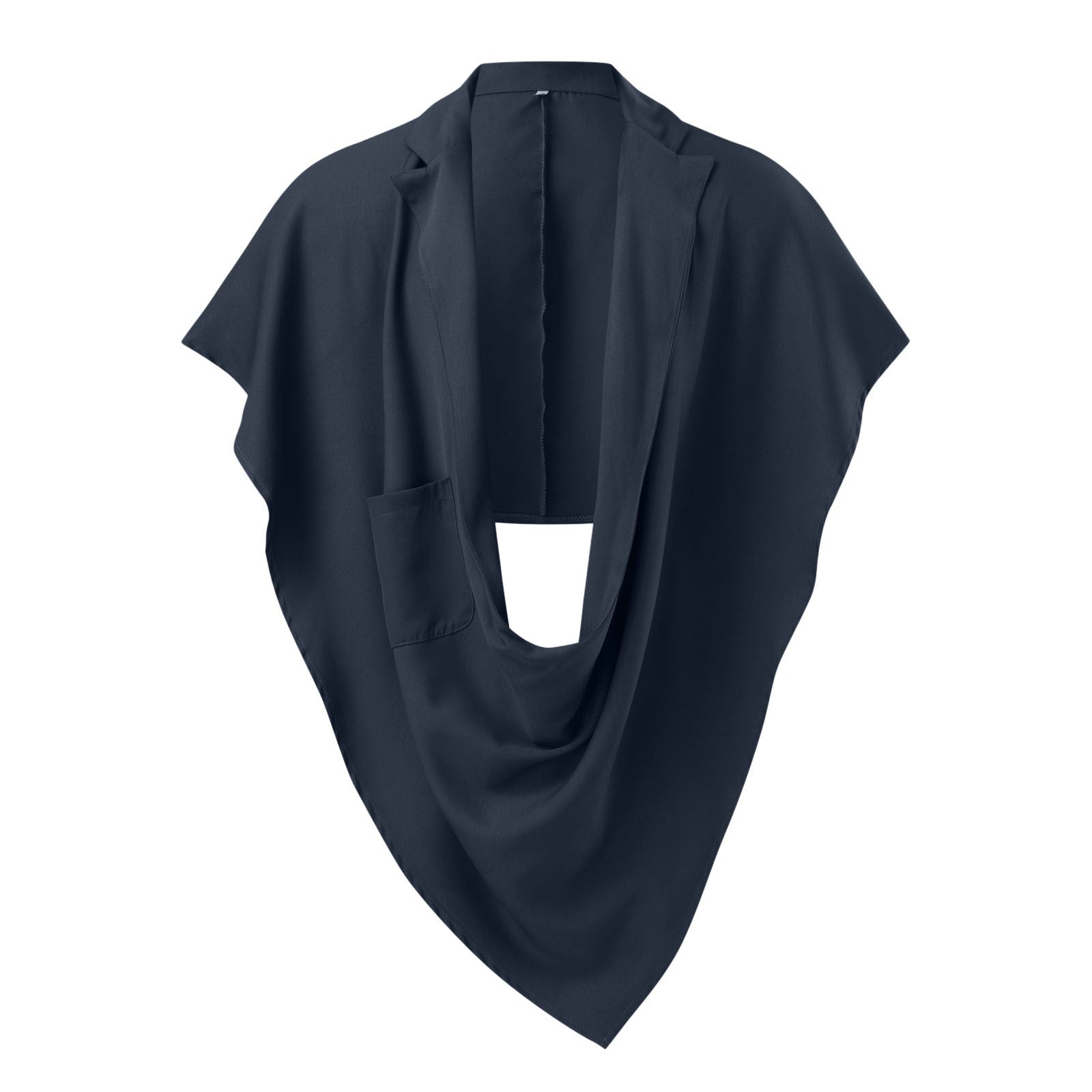 Damen nan Cape-Blazer mit Schalkragen offener Front aufgesetzter Tasche und spitz zulaufendem Zipfelsaum R&B