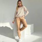 Damen modisches Strick-Loungewear-Set mit grafischem Muster R&B