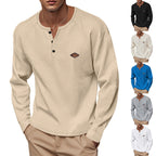 Herren Langarm-Henley-Shirt mit strukturiertem Design und praktischen Knöpfen R&B