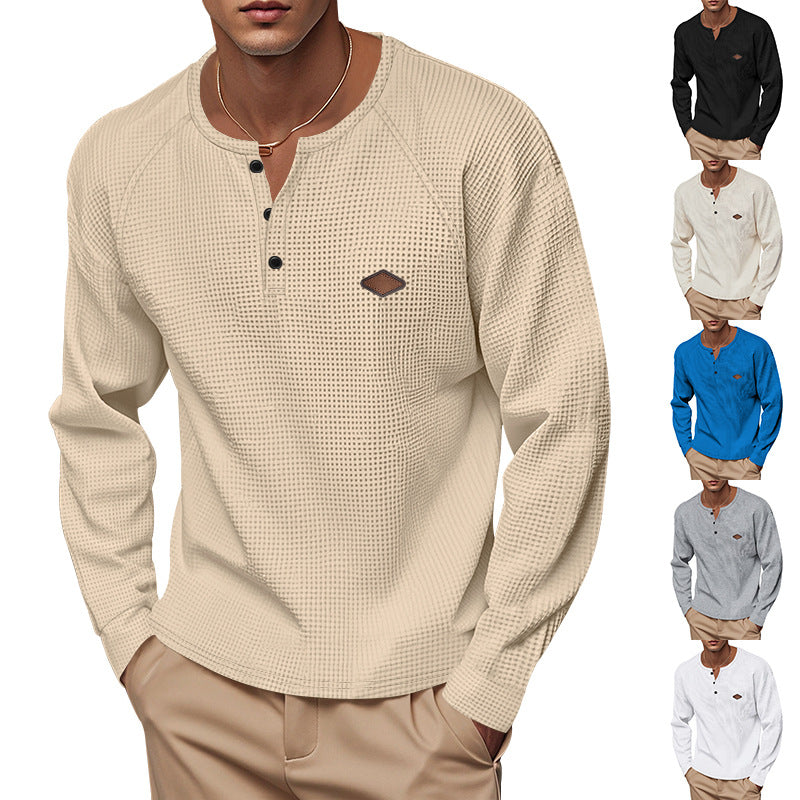Herren Langarm-Henley-Shirt mit strukturiertem Design und praktischen Knöpfen R&B