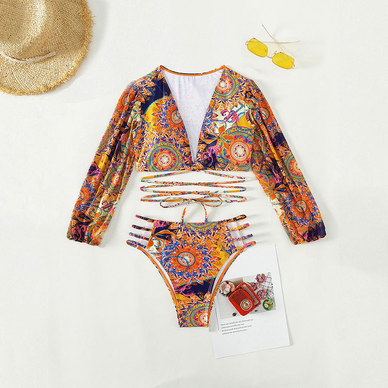 Damen Bikiniset mit langärmligem Oberteil und stylischem Cut-Out R&B