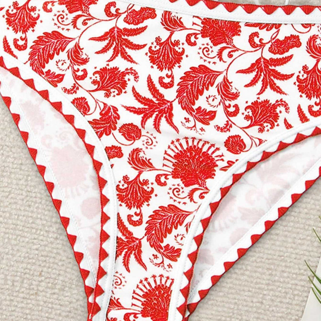 Damen Bandeau-Bikini-Set mit farbenfrohem floralen Muster und elastischem Gürtel R&B