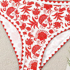 Damen Bandeau-Bikini-Set mit farbenfrohem floralen Muster und elastischem Gürtel R&B