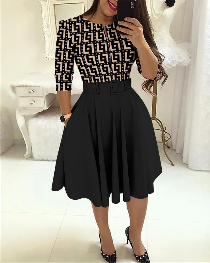 Damen Kleid mit modischem Zip-Design und betontem Taillenbund R&B
