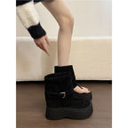 Damen Plateau-Stiefel mit geschwungenem Riemendesign R&B