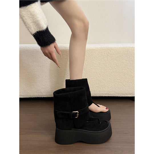 Damen Plateau-Stiefel mit geschwungenem Riemendesign R&B