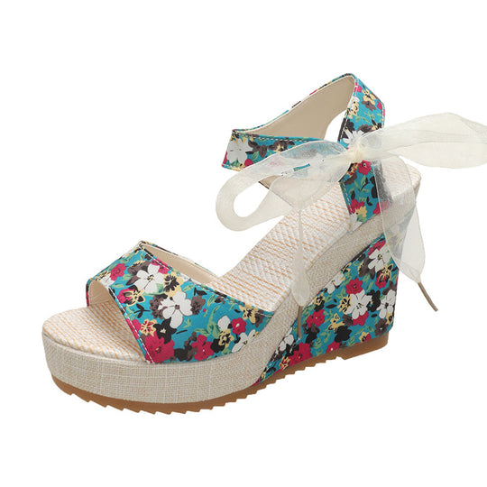 Damen Wedge-Sandalen mit floralem Design und hübschem Schleifenverschluss R&B