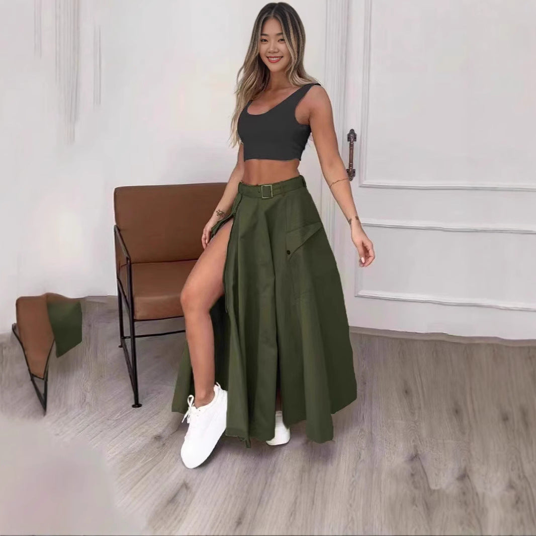 Damen Maxirock mit hohem Schlitz und praktischen Taschen R&B