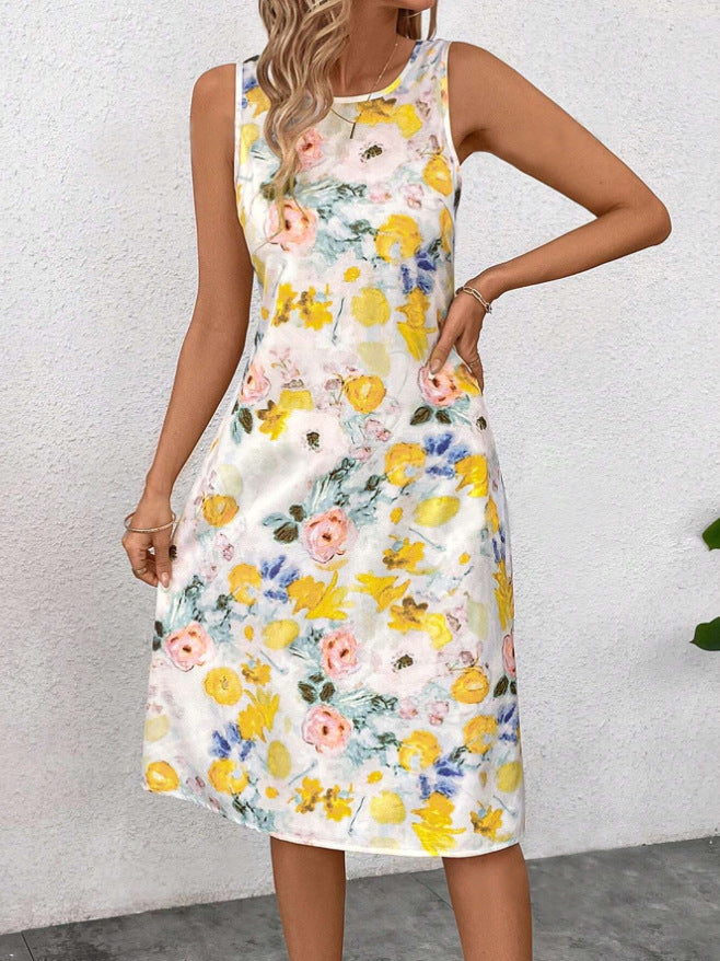 Damen Blumiges Sommerkleid mit fließendem Schnitt und ärmellosem Design R&B