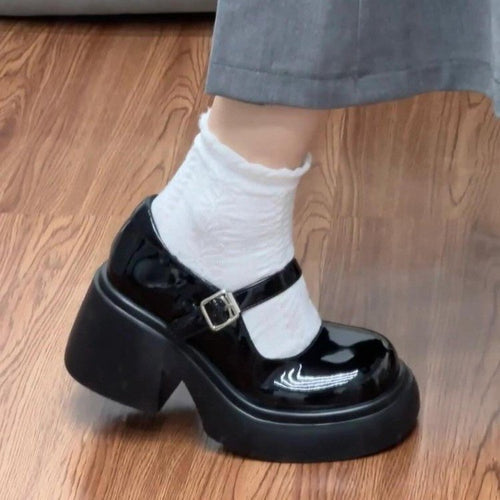 Damen Plateau-Mary Janes mit verstellbarem Riemen und bequemer Sohle R&B