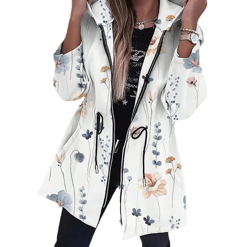 Damen Modische Parka mit floralen Akzenten und verstellbarem Bund R&B