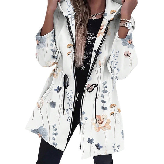 Damen Modische Parka mit floralen Akzenten und verstellbarem Bund R&B