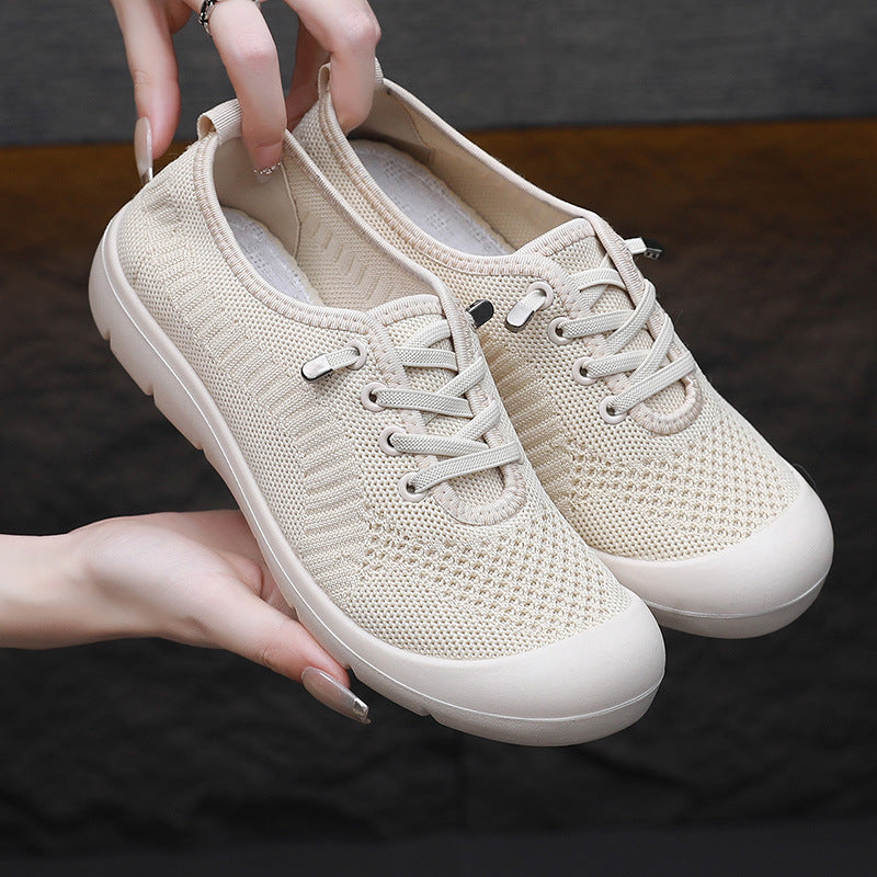 Damen Leichte und atmungsaktive Schnür-Sneaker aus elastischem Strickmaterial R&B
