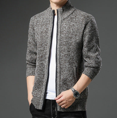 Herren lässige Strickjacke mit hohem Kragen und praktischem Reißverschluss R&B