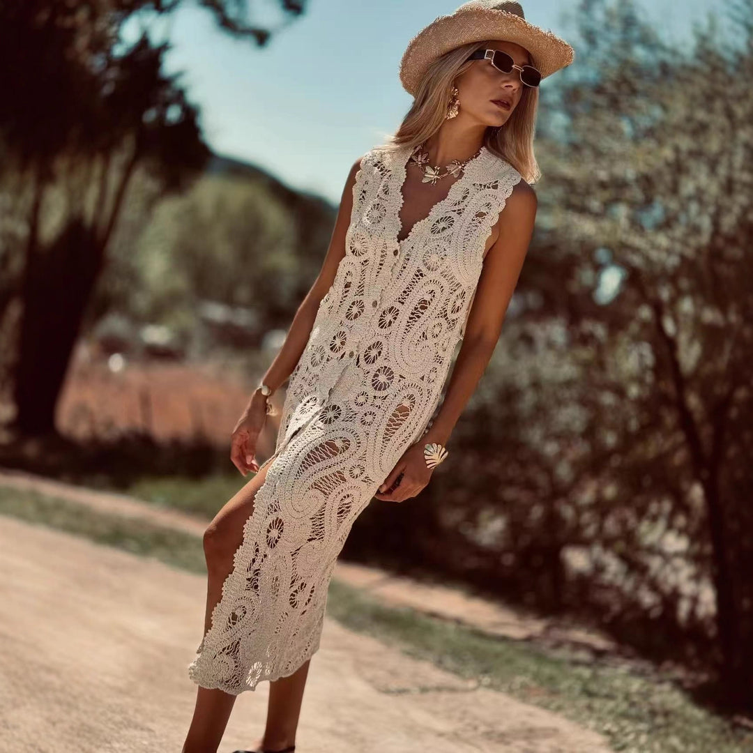 Damen Häkel-Überwurfkleid mit seitlichem Schlitz R&B