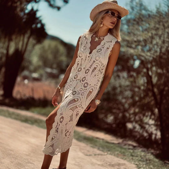 Damen Häkel-Überwurfkleid mit seitlichem Schlitz R&B