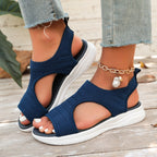 Damen sportliche Zehentrenner-Sandalen mit atmungsaktivem Strickdesign und elastischen Riemen R&B