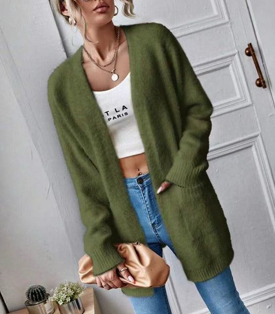 Damen Flauschiger Offener Cardigan aus weichem Material R&B