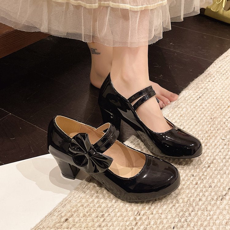 Damen elegante Mary Jane Pumps mit Schleifenakzent