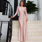 Damen Elegantes Langarm-Maxikleid mit Raffungen