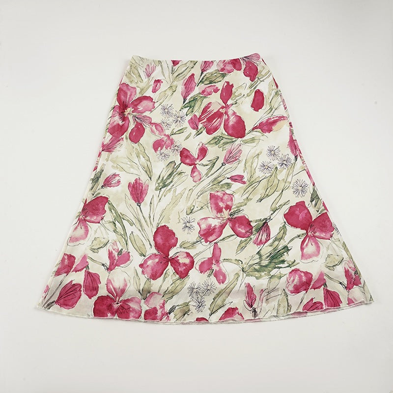 Damen eleganter Midirock mit floralen Motiven und schwingendem Schnitt R&B