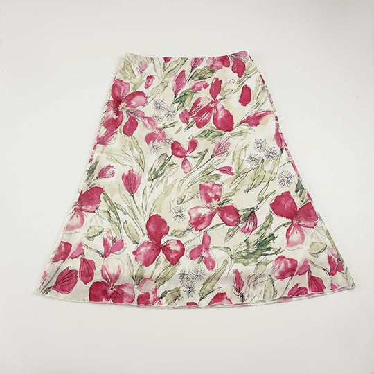 Damen eleganter Midirock mit floralen Motiven und schwingendem Schnitt R&B