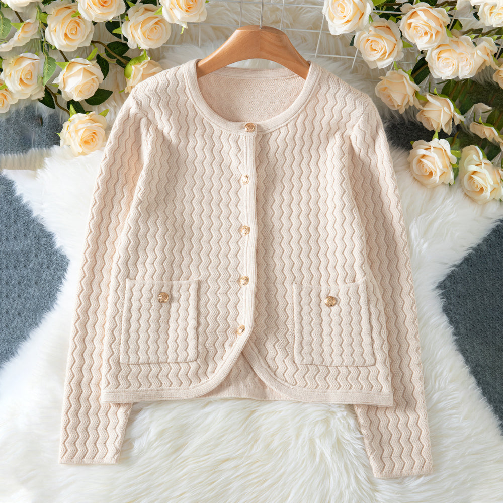 Damen elegante Strickjacke mit Wellenmuster R&B