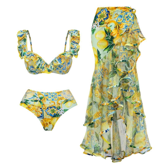 Damen Bikiniset mit elegantem Rüschendesign und maxi Rock R&B