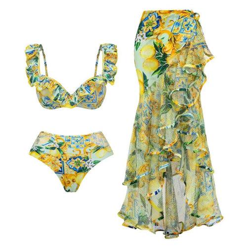 Damen Bikiniset mit elegantem Rüschendesign und maxi Rock R&B