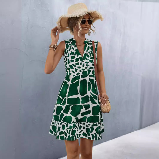 Damen Sommerkleid mit V-Ausschnitt und voluminösem Rock R&B