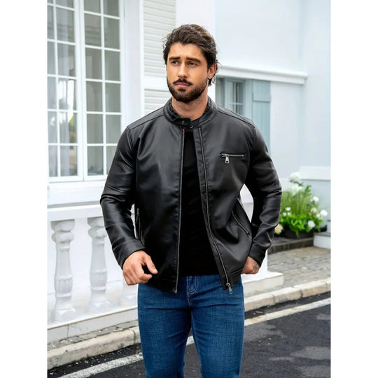 Herren Kunstlederjacke mit modernem Kragen