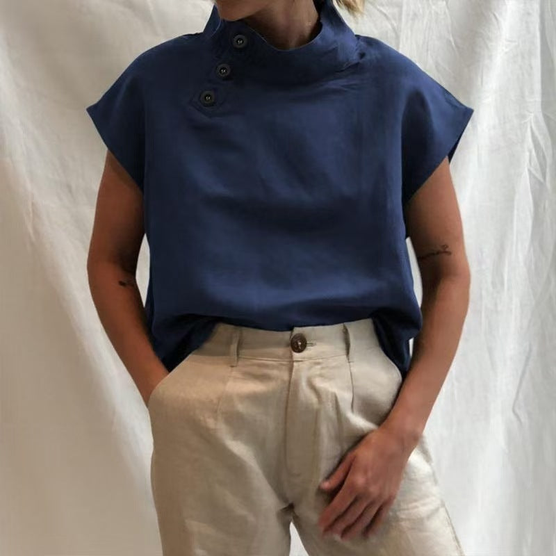 Damen moderne Bluse mit Stehkragen und eleganten Knopfdetails R&B
