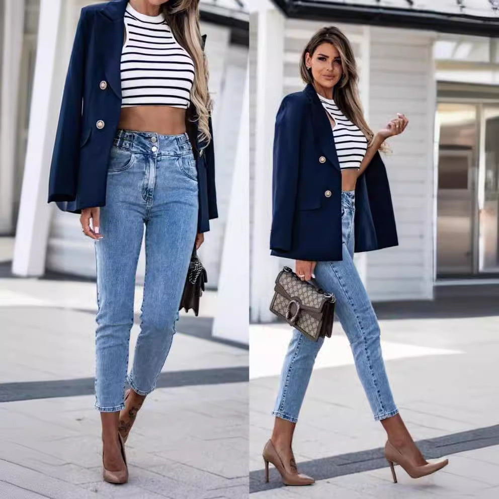 Damen Eleganter taillierter Blazer mit doppelter Knopfleiste und vielseitigem Schnitt R&B