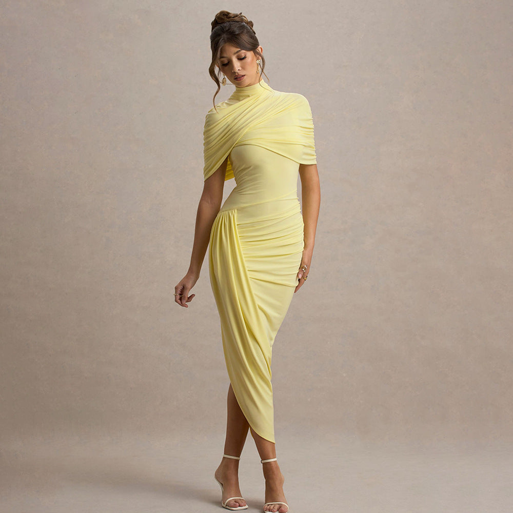 Damen Elegantes Maxi-Kleid mit asymmetrischen Rüschendetails R&B