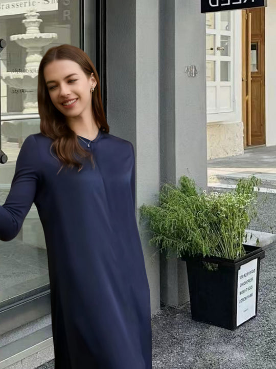 Damen Elegantes Langarm-Maxikleid mit schmeichelndem Schnitt und zeitlosem Design R&B