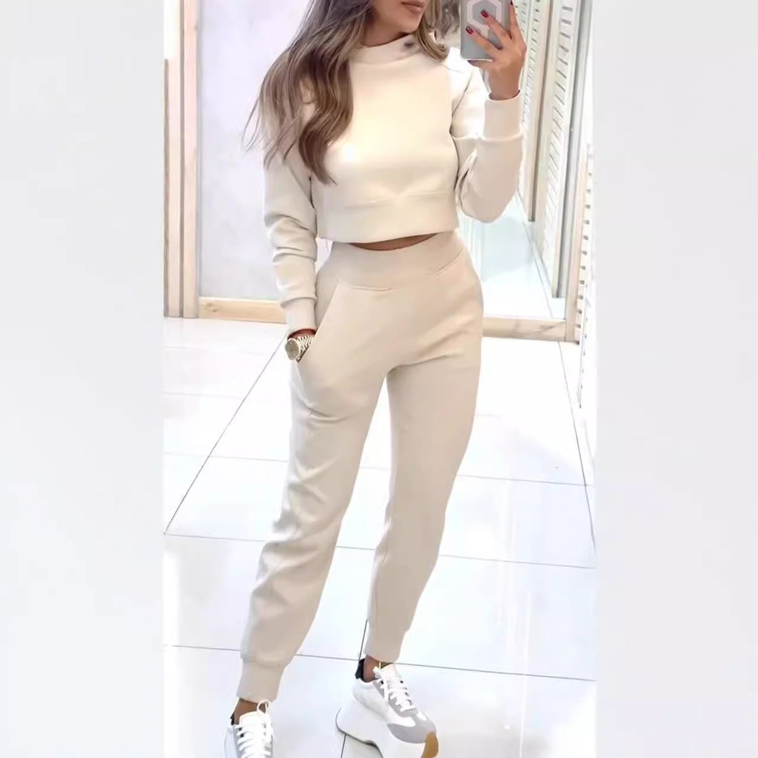 Damen Sportliches Zweiteiler-Set mit hohem Kragen und seitlichen Taschen R&B