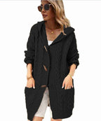 Damen Strickjacke mit Kapuze und Knopfdetails R&B