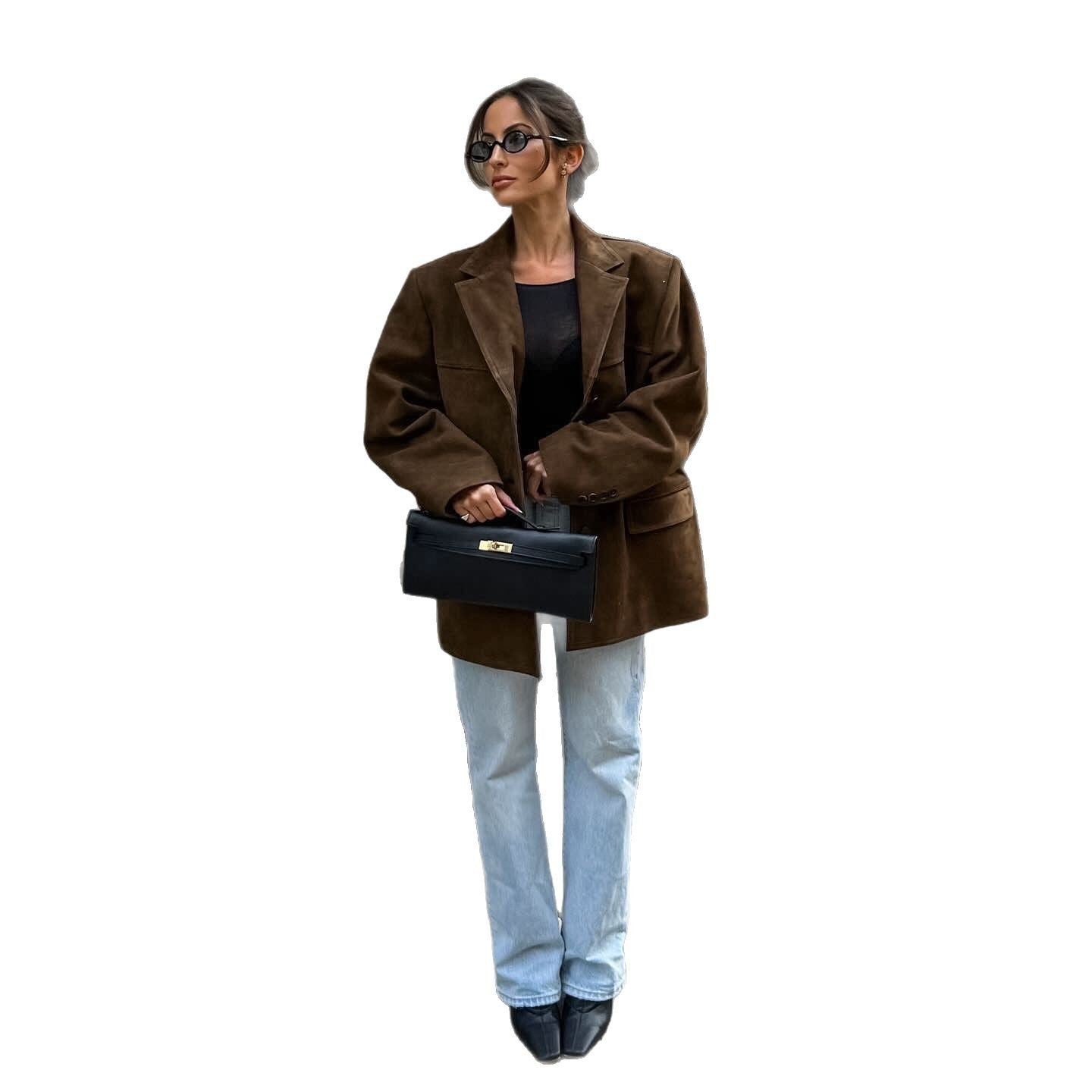 Damen Suede-Jacke im modernen Oversized-Stil R&B
