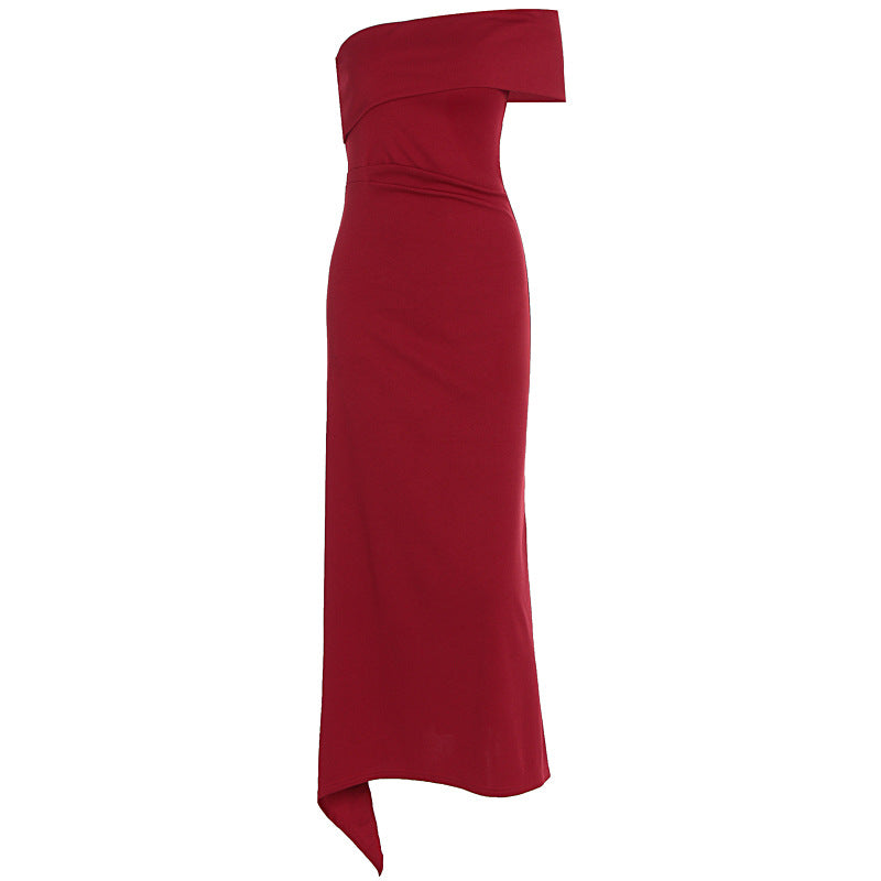 Damen Elegantes Maxikleid mit asymmetrischem Ausschnitt und raffiniertem Träger R&B